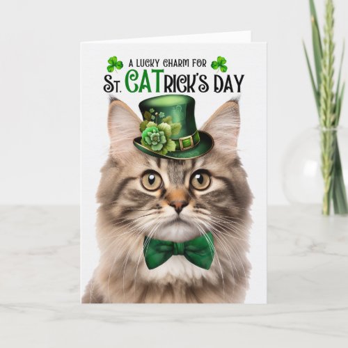 Tri Color Fluffy Cat St CATricks Day Lucky Charm Holiday Card