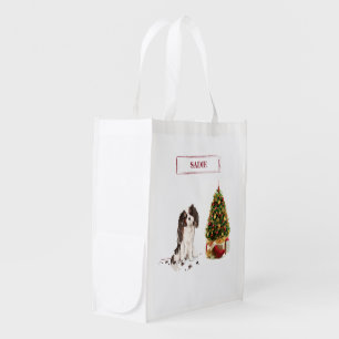 Tri-Color King Charles Spaniel Funny Christmas Dog Grocery Bag
