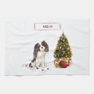 Tri-Color King Charles Spaniel Funny Christmas Dog Kitchen Towel