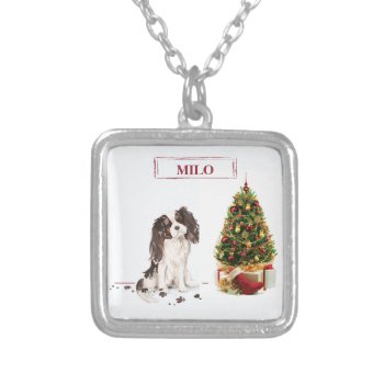 Tri-color King Charles Spaniel Funny Christmas Dog Silver Plated Necklace by sandrarosecreations at Zazzle