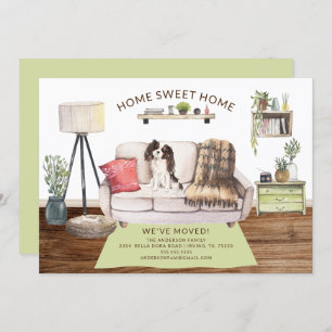 Tri color King Charles Spaniel Moving Announcement