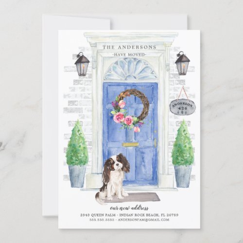 Tri color King Charles Spaniel Moving Announcement