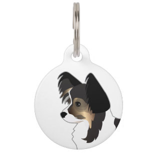 Tri-color Papillon Toy Dog Breed Illustration Pet Name Tag