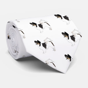 Tri-color Papillon Toy Dog Breed Illustration Tie