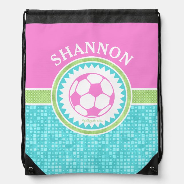 Tri-Color Pastel Soccer With Aqua Tiles Drawstring Bag (Front)