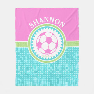Tri-Color Pastel Soccer With Aqua Tiles Fleece Blanket