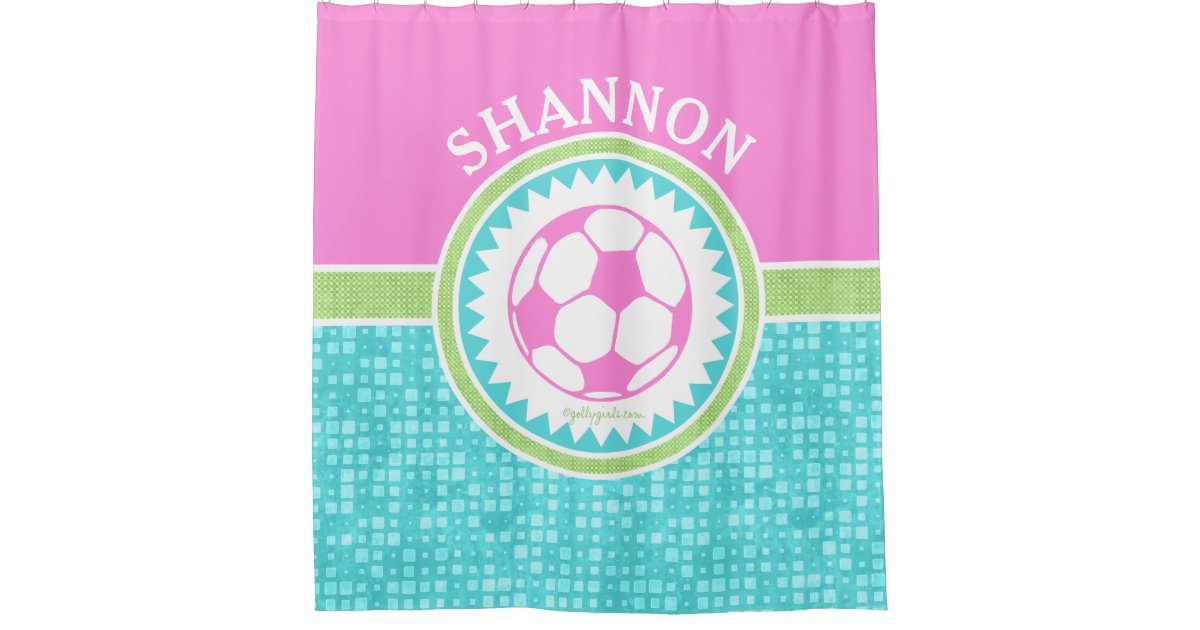 Tri Color Pastel Soccer With Aqua Tiles Shower Curtain Zazzle Com