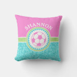 Tri-color Pastel Soccer With Aqua Tiles Throw Pillow at Zazzle