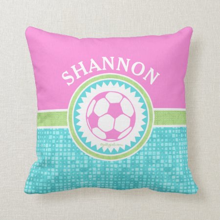 Tri-color Pastel Soccer With Aqua Tiles Throw Pillow