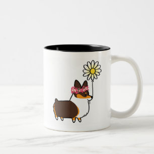 Tri-Color Pembroke Corgi Flower Mug   CorgiThings