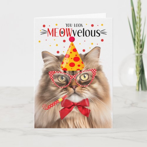 Tri Color Persian Cat MEOWvelous Birthday Card