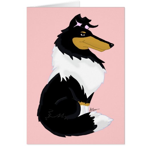Tri-color Rough Collie Cartoon Card (Front)