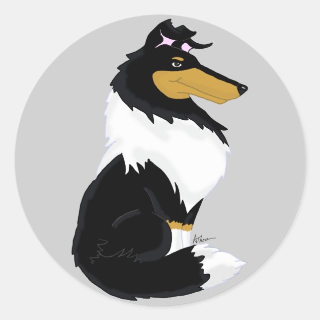 Tri-color Rough Collie Cartoon Sticker (Front)