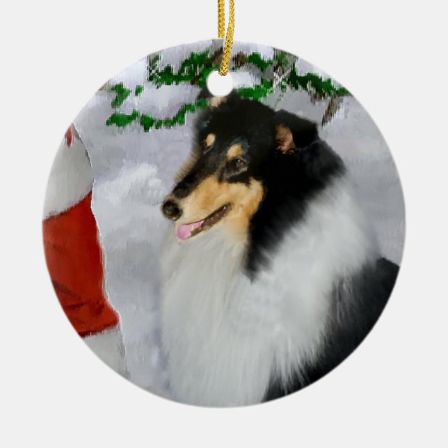 Tri Color Rough Collie Christmas Gifts Ornament (Front)