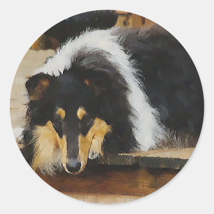 Tri Color Rough Collie Gifts Art Classic Round Sticker | Zazzle