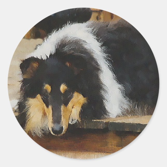 Tri Color  Rough Collie Gifts Art Classic Round Sticker (Front)
