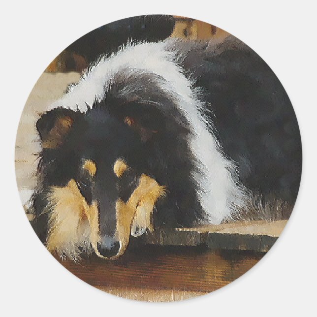 Tri-Color Rough Collie Gifts Classic Round Sticker (Front)