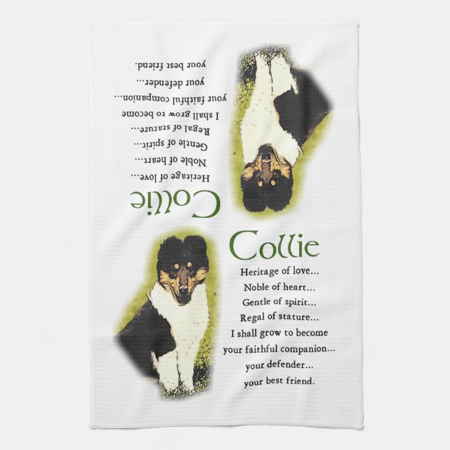 Tri Color Rough Collie Puppy Kitchen Towel (Vertical)