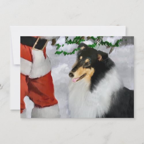 Tri Color Rough Collie Santa Christmas Card