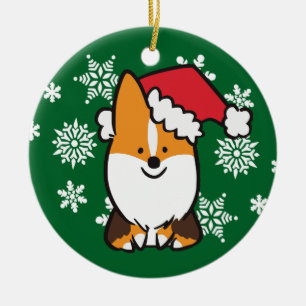 Tri-Color Santa Hat Corgi Ornament CorgiThings