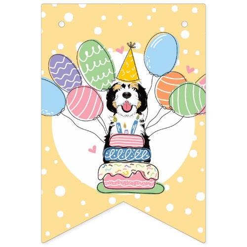 Tri Color Sheepadoodle Dog Birthday Party Bunting Flags