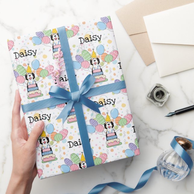 Tri Color Sheepadoodle Dog Birthday Wrapping Paper (Gifting)