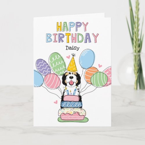 Tri Color Sheepadoodle Dog Happy Birthday Card