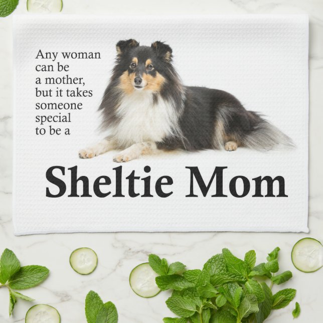 Tri-Color Sheltie Mom Kitchen Towel (Folded)