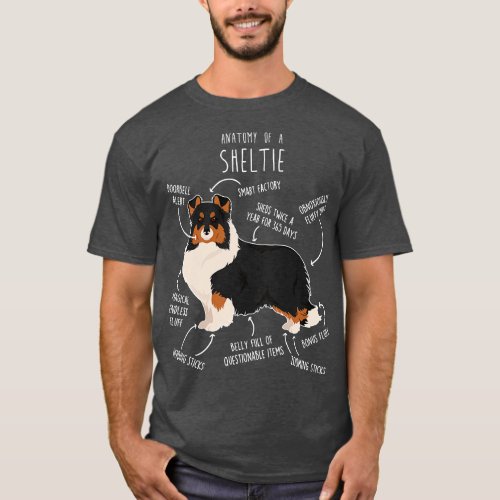 Tri Color Sheltie Shetland Sheepdog Anatomy T_Shirt