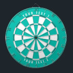 Tri-Color Teal & White | Custom Text Dart Board<br><div class="desc">Custom dartboard designed with a tri-color teal and white color scheme. Large white text curved on the top and bottom are fully customizable for a personalized gift.</div>