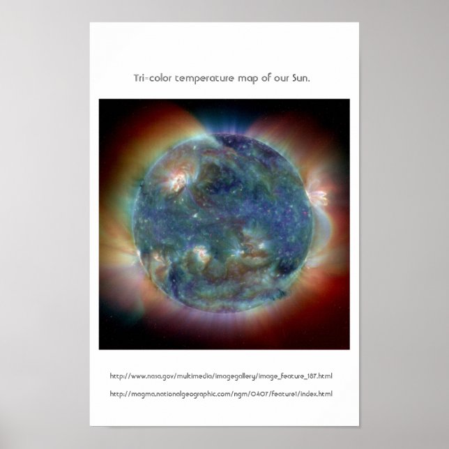 Tri-color temperature map of our Sun. Poster (Front)