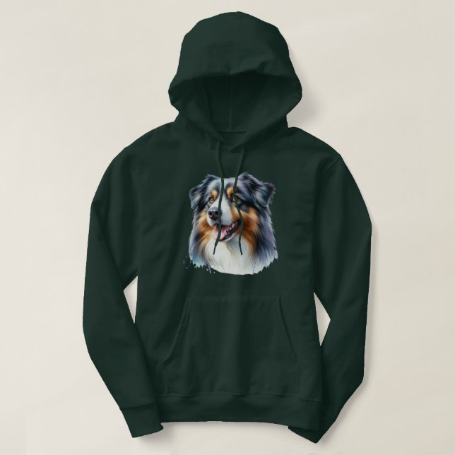 Tri-Colored Australian Shepherd Dog Hoodie (Design Front)