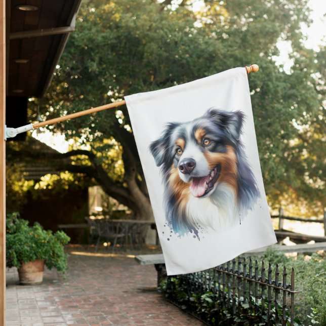 Tri-Colored Australian Shepherd Dog House Flag (In SItu)