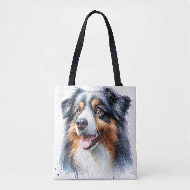 Tri-Colored Australian Shepherd Dog Tote Bag (Front)