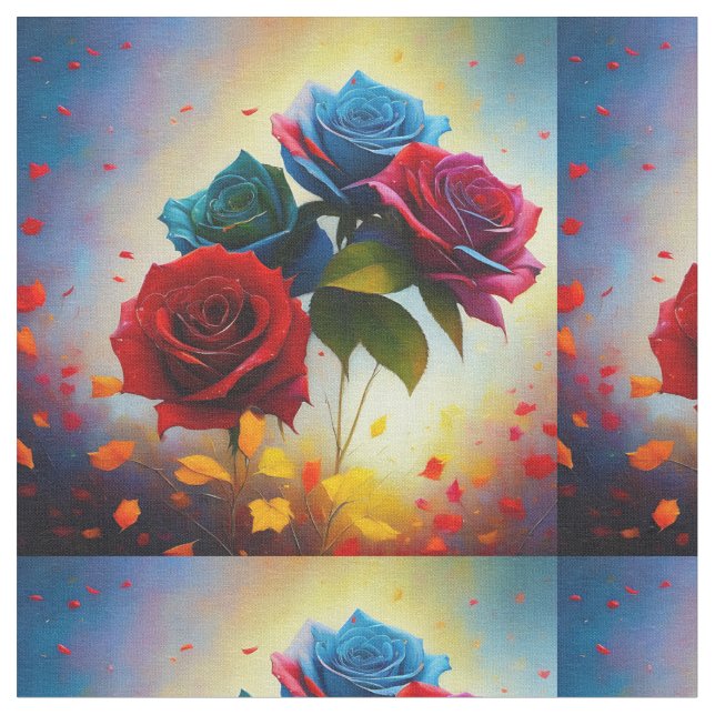 Tri Colored Bunch Of Roses, Fabric (Close Up)