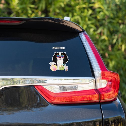 Tri_Colored Cavalier King Charles Spaniel Beach  Sticker