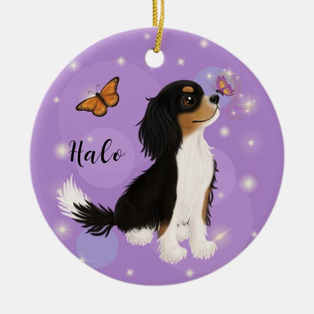 Tri Colored Cavalier King Charles Spaniel Ceramic Ornament (Front)