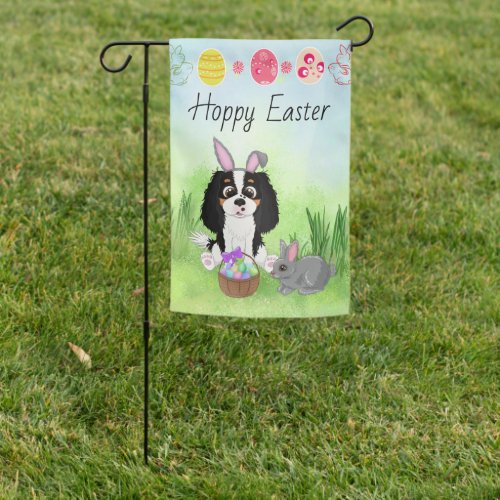 Tri Colored Cavalier King Charles Spaniel Easter Garden Flag