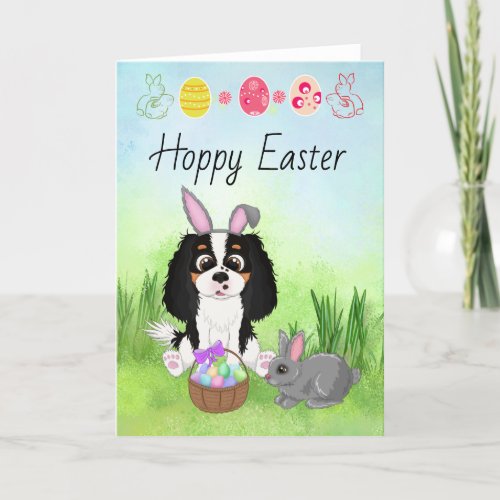 Tri Colored Cavalier King Charles Spaniel Easter   Holiday Card