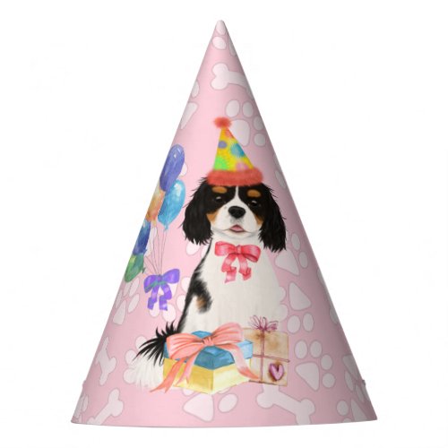 Tri Colored Cavalier Spaniel Birthday    Party Hat