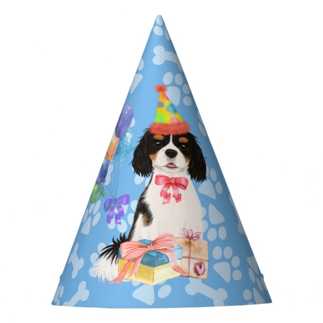 Tri Colored Cavalier Spaniel Birthday     Party Hat (Front)