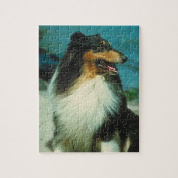 Tri-colored Collie Dog Puzzle by walkandbark at Zazzle
