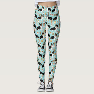Tri colored Corgi Coffee pattern - blue Leggings