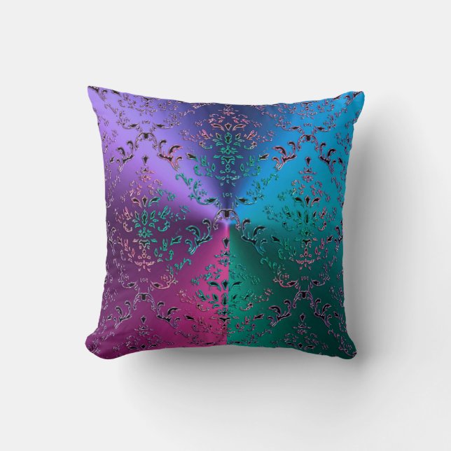 Tri-Colored Damask Metallic Lace Pillow (Front)