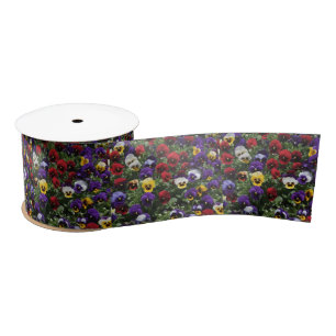 Tri Colored Pansies: A Symphony of Colors in Bloom Satin Ribbon