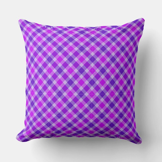 Tri-colored Purple Plaid Throw Pillow (Front)