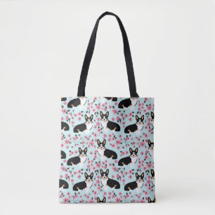 Tri Corgi Cherry Blossom - blue Tote Bag