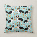 Tri Corgi Coffee - blue Throw Pillow