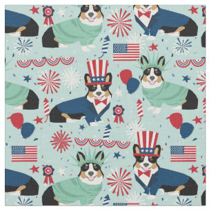 tri corgi dog usa patriotic fabric