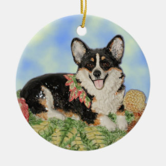 Tri-Corgi in Fall Foliage - Corgi Ornament
